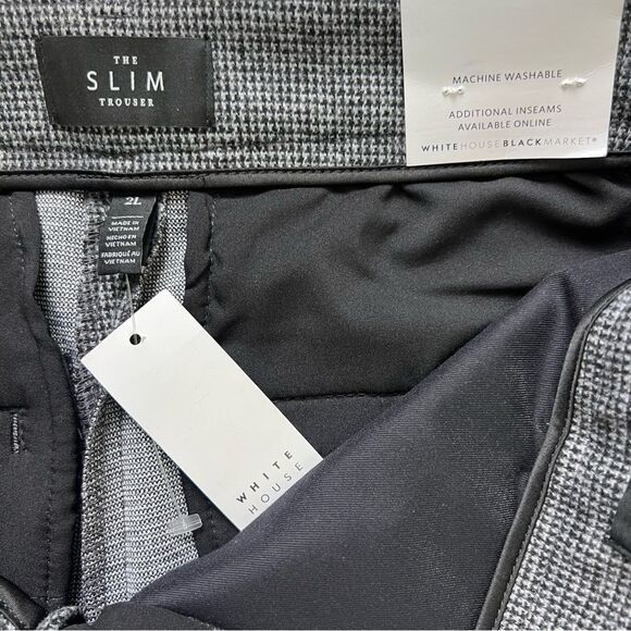 WHITE HOUSE BLACK MARKET NWT The Slim Trouser Pant Gray Mini Houndstooth Size 2L - Picture 6 of 10